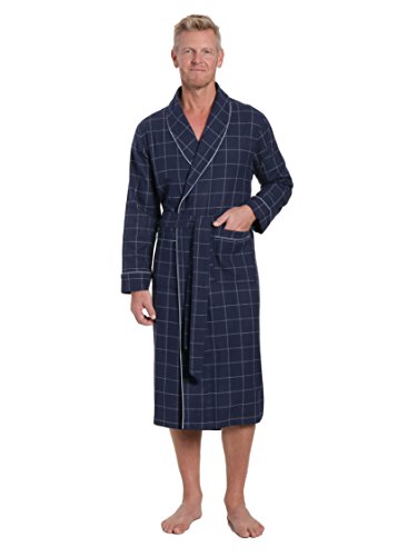 Men's Premium Flannel Robe - Windowpane Checks - Navy - Small/Medium #TOP8