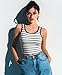 YumiDay Womens Striped Shirt Sleeveless Square Neck Ribbed Tank Tops Cropped Slim Fit Stripes Tshirt Crop Tee(Black&White,M)