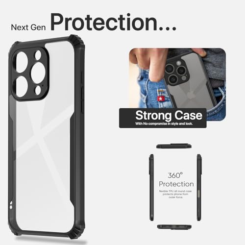 Image of Outlouders Back Cover for iPhone 16 Pro Max | Ultra Hybrid Transparent | Full Camera Protection | Raised Edge | Crystal Clear Bumper Case (Black)
