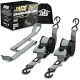 JACO Retractable Ratchet Straps - 1 in x 15 ft (2-Pack) (1,760lbs Break Strength) | Auto Self Retracting Cargo Tie Down Strap Set (Gray)