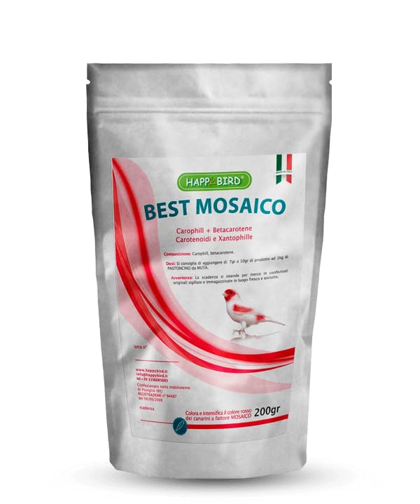 Best Mosaico Happy Bird Integratore Colorante per Canarini, Cantaxantina e Betacarotene, 200gr
