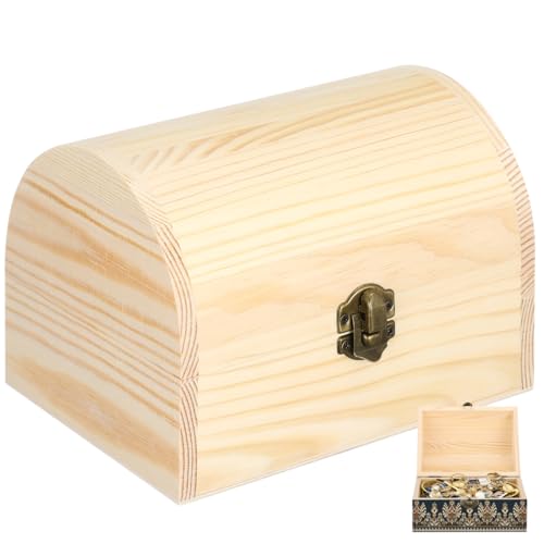 Ciieeo Large Wooden Treasure Chest Box Solid Wood Storage Organizer Lockable Metal Clasp Rustic Mediterranean Style Decorative Packaging Box