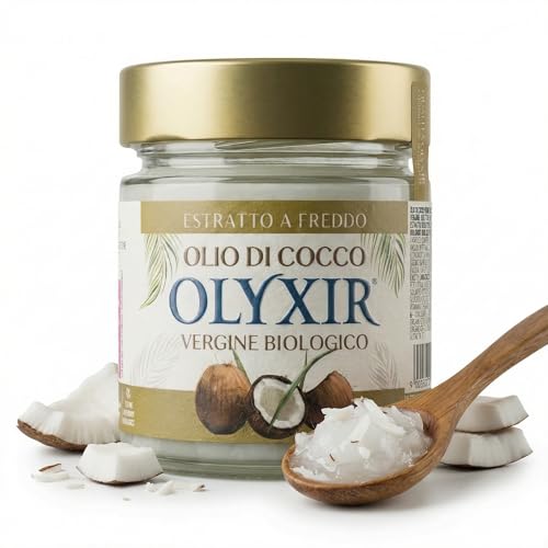 OLYXIR - Olio di Cocco Biologico Spremuto a Freddo | 200ml | Struccante Viso e Occhi | Idratante per Corpo e Capelli | Puro & Naturale Alimentare, Cosmetico | Crema Pre e Dopo Barba Uomo, by BENVOLIO