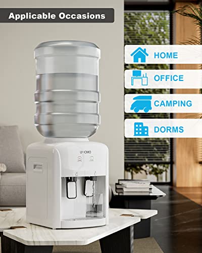 Umomo Top Loading Water Cooler Dispenser, Countertop Water Cooler Dispenser, Holds 3 Or 5 Gallon Bottle, Hot & Cold Water, For Home And Office Use, White(Water Bottle Not Included) #TOP5