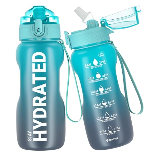 Gohippos Water Bottle 500 ml, Sports Water Bottle with Straw and Time Markers, Water Bottle Hydrated to Stay Hydrated, Tritan BPA Free, Leak-Proof, Gym, School, Office (1 Bottle)