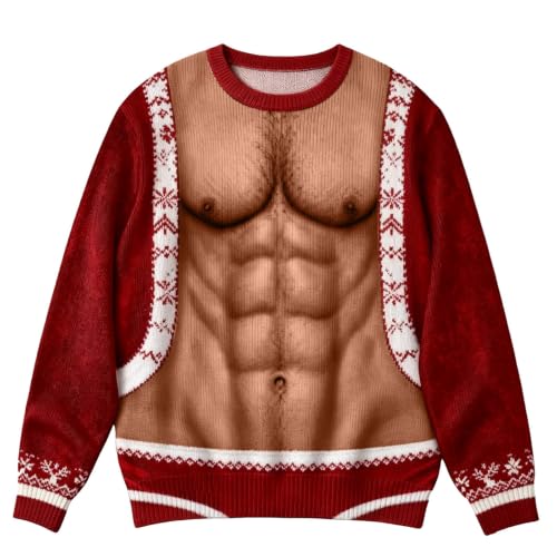 Ugly Christmas Sweater Men Funny 3D Hairy Chest Sweatshirt Xmas Pullover - image 3