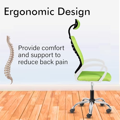 Image of Casa Copenhagen,Mesh Office Desk Chair,Rocking Ergonomic Computer Chair Adjustable High with Headrest and Comfortable Armrest Swivel - Indi Green & White Handle