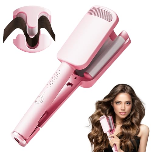 Planchas Rizadoras, 32MM Rizador de Pelo, Ondas Profundas, Ondas al Agua, Ondas Sirena, Moldeador de Ondas, Rizador Francés para Pelo Largo/Corto, Rizadores de Temperatura Regulable (Rosa)
