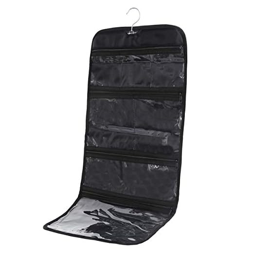 WODISON Foldable Clear Hanging Travel Toiletry Bag Cosmetic Organizer Storage Black