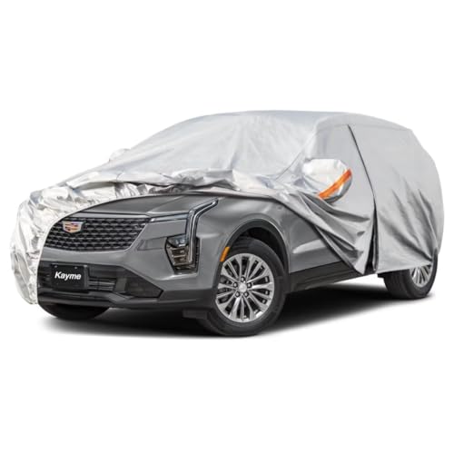 Kayme SUV Car Cover Fit for Cadillac XT4 (2019-2025) Automobiles All Weather Waterproof, Outdoor Cover Sun Rain Protection, with Lock and Zipper Door.Silver