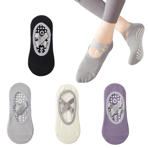 GoodTool Womens Non-Slip Yoga Socks Athletic Floor Socks Pilates Socks Suitable For Floor Exercises Pilates Dance Fitness Barefoot Training Yoga And Ballet Exercises (4-Pair)