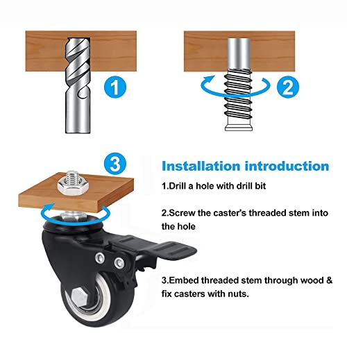 1.5"Stem casters Set of 4 Heavy Duty casters Wheels with Safety Dual Locking Furniture casters Swivel Castors with Brakes Metric Threaded Stem M10 x 25mm,300Lbs by Molen - Image 5