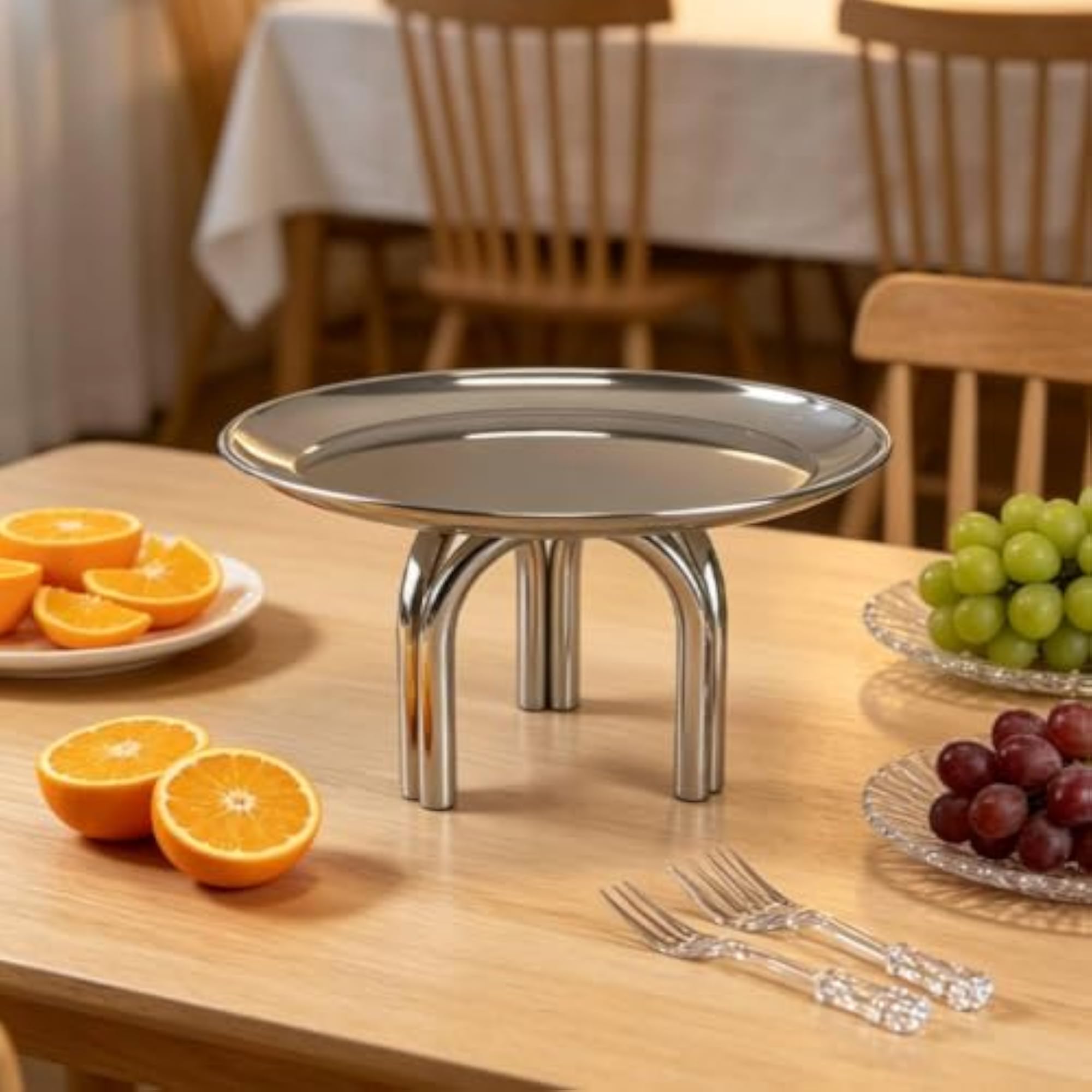 Mirrored Tray with Legs, Stainless Steel