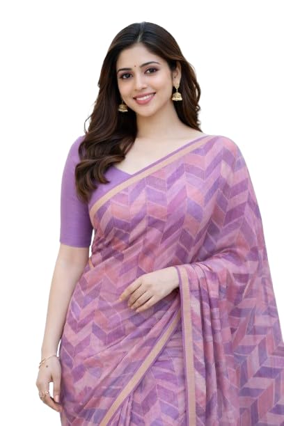 Women’s Lilen Blend Printed Saree with Blouse Piece | Soft Lightweight Designer Saree for Party, Wedding & Daily Wear | Purple Ethnic Saree for Women-picture-22