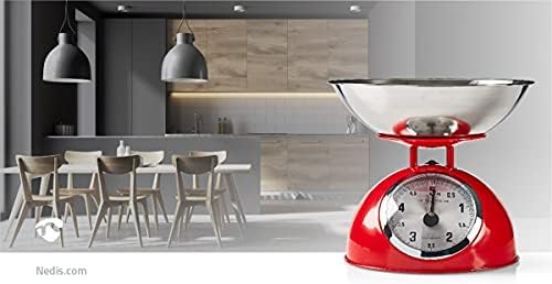 NEDIS Red Kitchen Scales with Bowl & Analogue Display, Retro Style