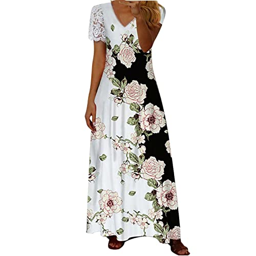 Amikadom Vestido de manga curta para jovens outono verão gola V gráfico vestido longo feminino 2023