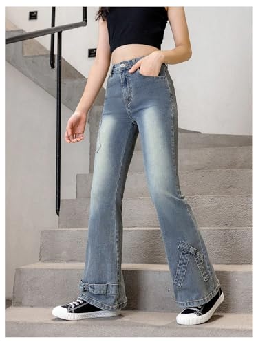 Floerns Girl's Bowknot High Waisted Bell Bottom Jeans Flare Leg Y2k Denim Pants3