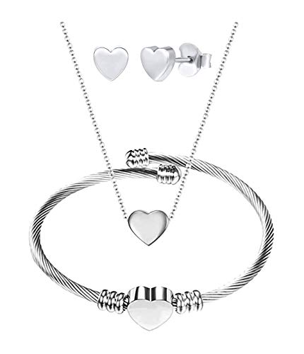 Conjunto de 3 peças/conjunto de joias de coração de aço inoxidável, flutuador deslizante, colar em f