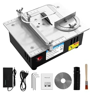 VOBOR Mini Tischkreissäge, 7-Gang-Netzteil Einstellbarer, 0, 1-15mm Sägeblatt Höhenverstellbarer, Tragbare Präzisions Table Saw für Holz-Kunststoff-Acryl-Schne...