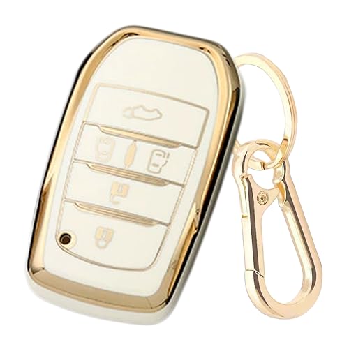 トヨタ対応 キーケース TPU素材 ヴェルファイア GGH35W AAHH40W TAHA40W スマートキー保護カバー 防塵 キーカバー (ホワイト(gold edge)_type2)
