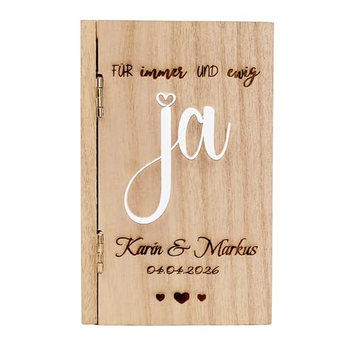 DigiNutz Personalisiertes Hochzeit Geldgeschenk – Holzbuch Ja | 3D-Acryl, Trockenblumen, Geldflasche | Geschenk zur Hochzeit.