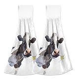 Oarencol Vintage Cow Daisy Flower Kitchen Hand Towel Farm Animal Absorbent Hanging Tie Towels with L