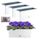 3 Pack Rectangular Self Watering Pots for Indoor Plants 17β x 4.7β Window Boxes Planters Rectangle Windowsill Planter Herb Garden Planter Flower Pots Planting Box Garden Box Window Sill Planters