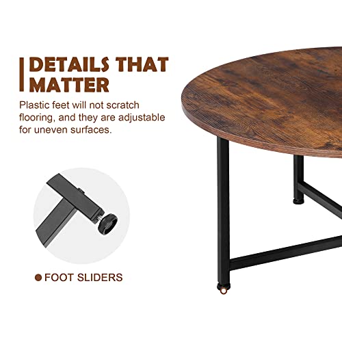 Super Deal Round Coffee Tables W/ 32 Inch Rustic Wooden Surface Top And Sturdy Metal Legs Industrial Cocktail Table For Living Room, Rustic Brown #TOP4