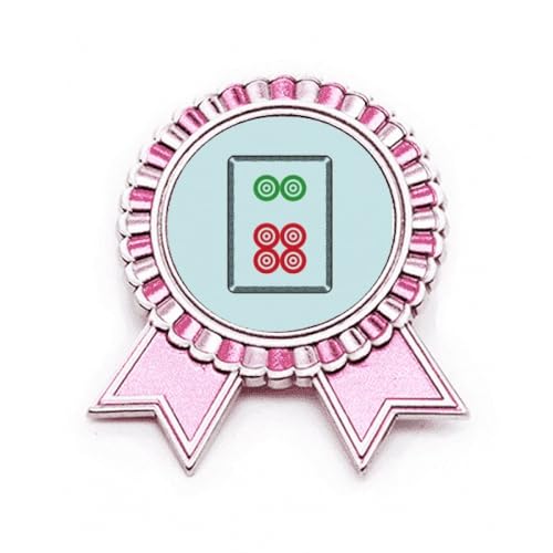 Broche Mahjong rose 6 carreaux métal taille M : bijou fantaisie rétro à pois ronds