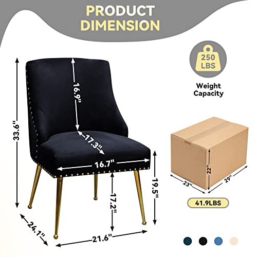 Seynar Dining Chairs, Comfortable Modern Kitchen Chairs With Gold Legs, Fabric Upholstered Dining Room Chairs, Accent Chairs Set Of 2, Tufted Velvet Chair For Kitchen Dining Room Guest Room(Black) #TOP4