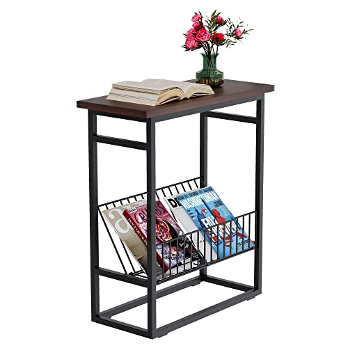 Unglehome End Table, Narrow Nightstand, Skinny Bedside Tables, Small Side Table For Small Spaces With Magazine Holder Rustic Slim Little Thin Table For Living Room, Bedroom, Sofa Red-Black #TOP28