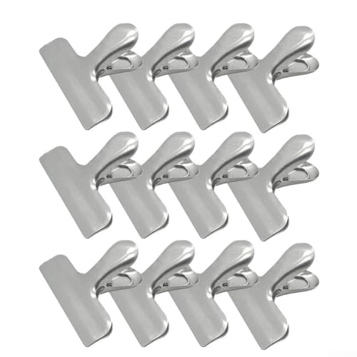 Chip Clips, 2.2 inches Stainless Steel Kitchen Bag Clips Heavy Duty Food Storage Clamps, Silver Sealing Clamps Spring Loaded Sealing Clips for Home Office Papers(12pcs)