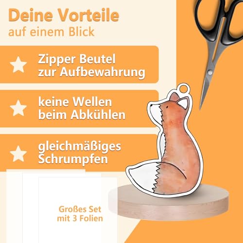 3 Stück A4 Schrumpffolie Durchscheinend, 0.3mm Schrumpfpapier, Schrumpffolie Set zum Bemalen, Schlüsselanhänger Schrumpffolienplatten für DIY Basteln Schmuck Anhänger (Transparent1) (Transparent)