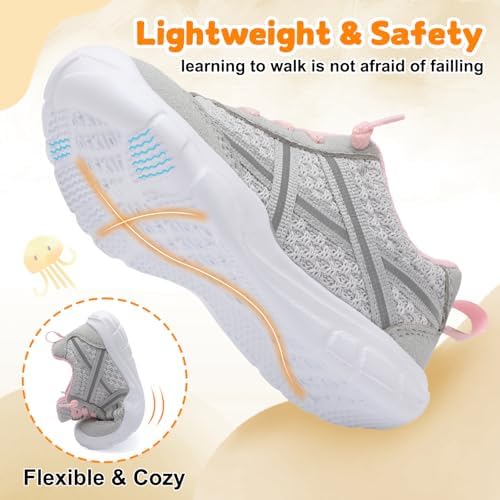 Besroad Kids Sneakers Boys Girls Sports Running Walking Shoes Barefoot Slip On Sneakers Breathable Lightweight Fashion Casual Tennis Shoes Grey Pink 7 Toddler — view 6