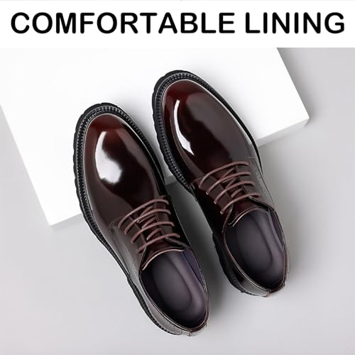 Image of Men's Patent Leather Lace Up Platform Work Oxfords Round Toe Slip Resistant Low Top Lug Sole Brogues Dress Shoes Comfortable Business Formal Shoes