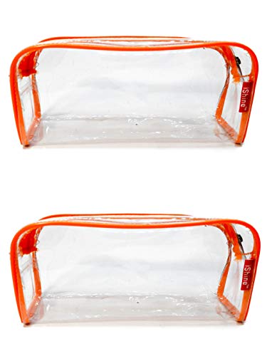 Image of iShine Multipurpose Travel Morning Zipper Pouch for Men and Women Transparent Medium (Pack of 2, Orange)
