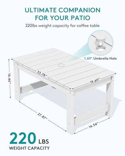 Image of SERWALL 3-Piece Adirondack Bench Set, 2 Benches & 1 Coffee Table, White