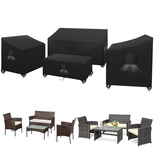 SIRUITON Set di 4 Coperture per Mobili da Esterno 210D, Coperture Resistenti per Terrazzo, Set per Giardino Veranda, Copertura Impermeabile per Panche (Nero)