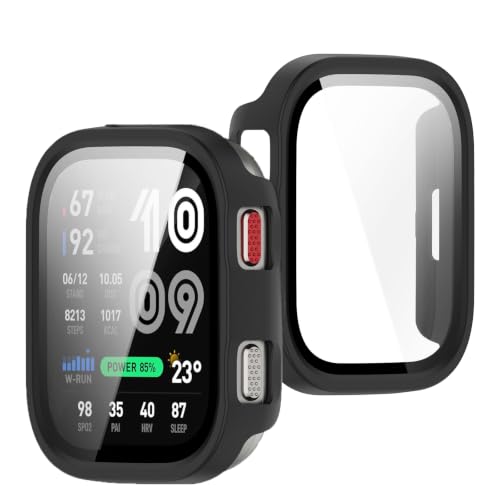 BUITFOU For Amazfit Bip Max �J�o�[ PC+�K���X �S�ʕی� �����ȒP �����ߗ� �w��h�~�i�u���b�N�j