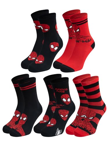 United Labels 5 Paires de Chaussettes Marvel Spiderman pour Homme, Noir Rouge, 40-45, Chaussettes pour Homme, Bas pour Homme, noir/rouge, 40-45