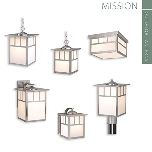 Vaxcel Indoor Outdoor Ceiling Light - Mission Stainless Steel And White Tiffany Glass, Semi Flush Mount Light Fixture, Craftsman Decor, Ideal For Carport, Front Porch, Patio, Entryway, Hallway #TOP2