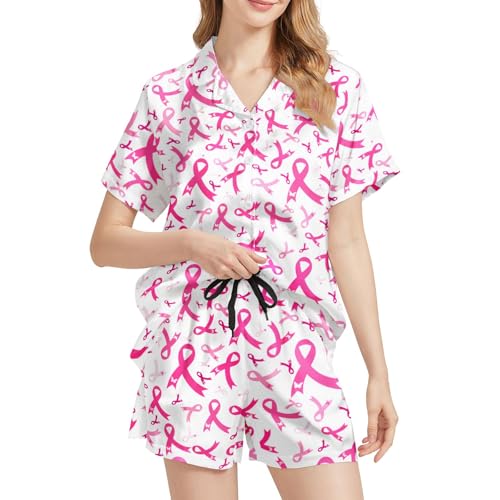 Image of Silk Satin Pajama Set for Women Summer Lounge Pjs Sets 2 Piece Suit Ladies Button Down Tops And Shorts Sleepwear