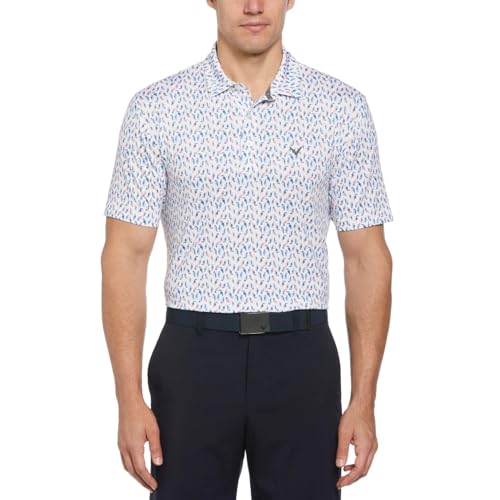Callaway Performance Golf Polos for Men, Mens Polo Shirts Short Sleeve with Moisture-Wicking Technology, Golf Tees - White/Multi Large