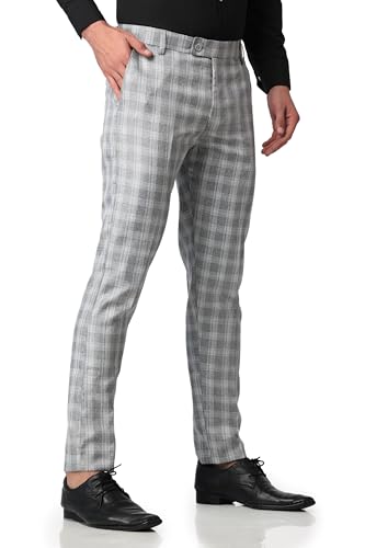 Image of MALENO Men's Polycotton Slim Fit Checkered Trouser |Trousers for Office, Party | Men Formal Pant