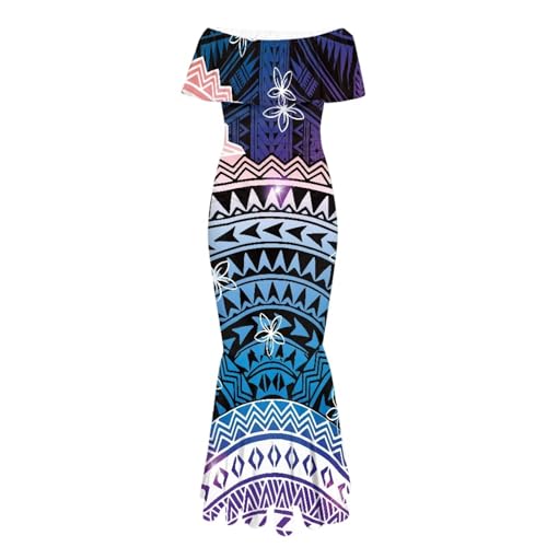 Image of Polynesian Dresses for Women Off Shoulder Maxi Dress Puletasi Samoan Dresses S-7XL