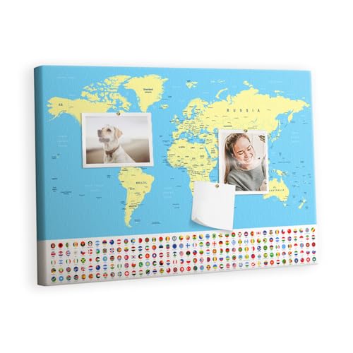 Tableau mural en liège 60x40 cm avec carte du monde ancienne et cadre bois
