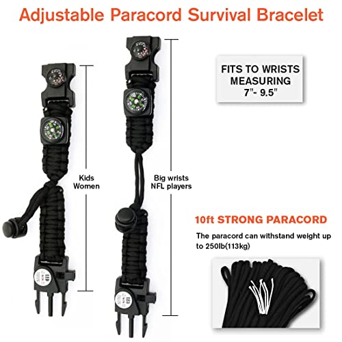 NVioAsport Pulseira Paracord 20 em 1, kit de engrenagem ajustável com luz LED SOS, acionador de fogo