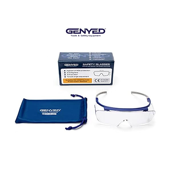 GENYED Schutzbrille fÃ¼r BrillentrÃ¤ger, CE EN166 zertifiziert, Sicherheits-Ãberbrille, kratzfest, beschlagfrei, UV400-GlÃ¤ser, verstellbare BÃ¼gel, Wrap-around, Sicherheitsbrille – Bild 3
