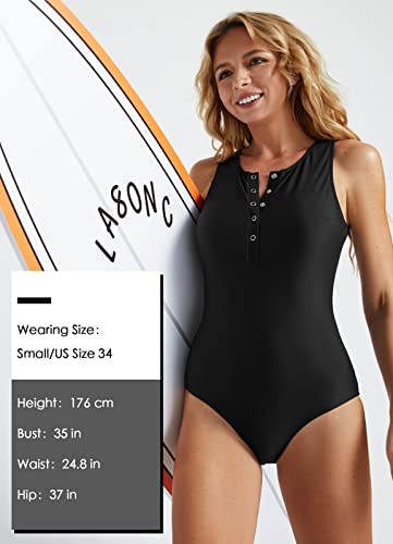 Baleaf Women's One Piece Swimsuits Juniors Teen Girls 11 14 16 Modest Full Back Coverage Padded Push Up Long Torso Bathing Suits Black L #TOP4