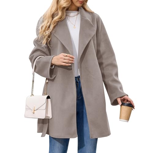 Women's Wool Blend Coat with Pockets Mid-Long Winter Overcoat, Thick Wool & Pea Coats jacket with Belt